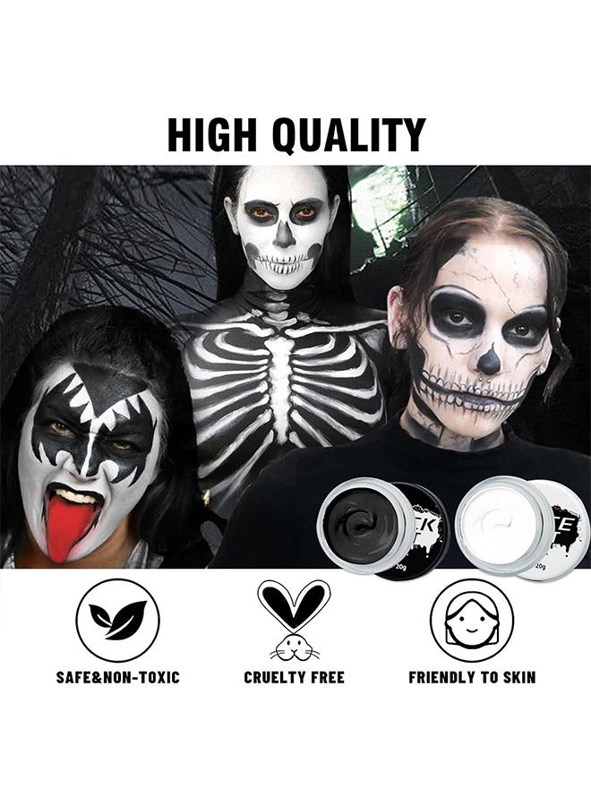 EELHOE Black White Face Body Paint Kit, Body Paint Non Toxic Face Painting Kits With 2 Professional Paint Brushes For Adult Kids, For Art Theater Party Cosplay, For Clown Zombie Cosplay Makeup - Image 3