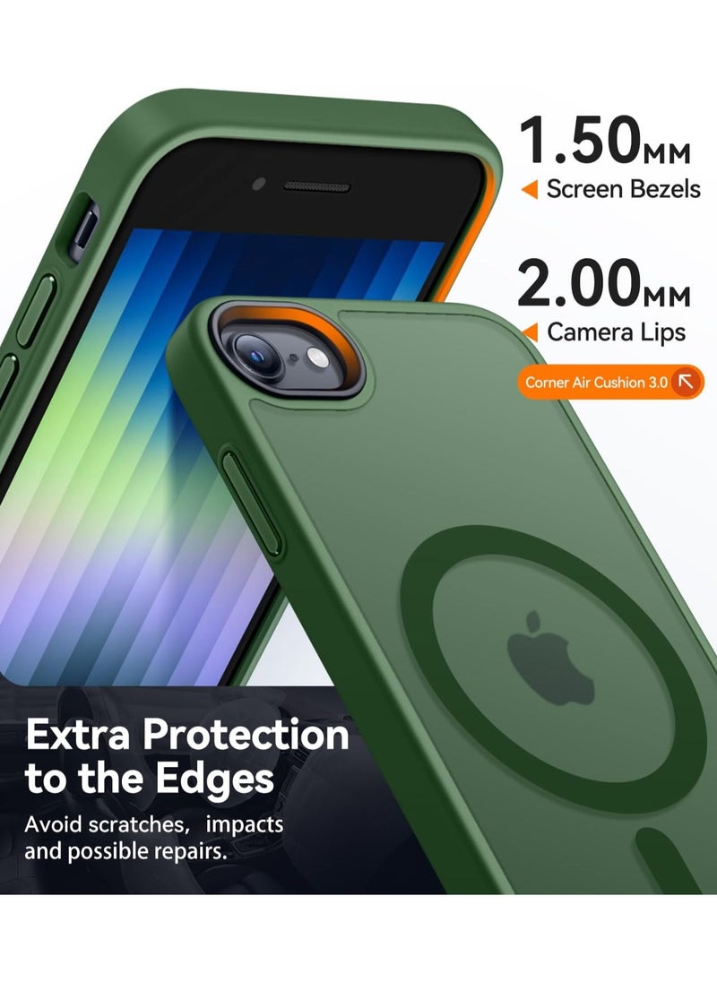 ماركة غير محددة - حافظة مغناطيسية لهاتف iPhone 7/8/Se 2020/Se 2022 متوافقة مع حافظة MagSafe ذات الحماية العسكرية ومضادة للصدمات وشفافة غير لامعة ومضادة للخدش وصدمات (أخضر) - Image 1