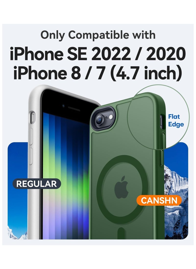 ماركة غير محددة - حافظة مغناطيسية لهاتف iPhone 7/8/Se 2020/Se 2022 متوافقة مع حافظة MagSafe ذات الحماية العسكرية ومضادة للصدمات وشفافة غير لامعة ومضادة للخدش وصدمات (أخضر) - Image 1