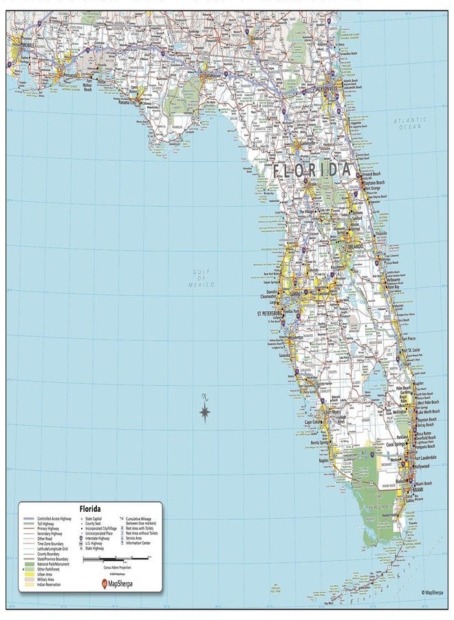 MapSherpa خريطة جدارية لولاية فلوريدا من ماب شيربا - ملصق بحجم 24.5 × 29 بوصة - تغليف أمامي - Image 1