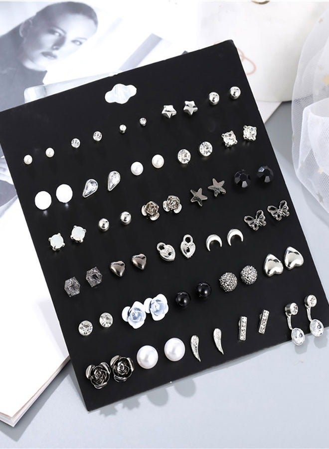 وهاواي 30 Pairs Assorted Multiple Tiny Stud Earrings Set for Women Stainless Steel Flower Moon Heart Geometric CZ Ball Faux Pearl Big Hoop Earrings Cartilage Helix Ear Piercing - Image 4