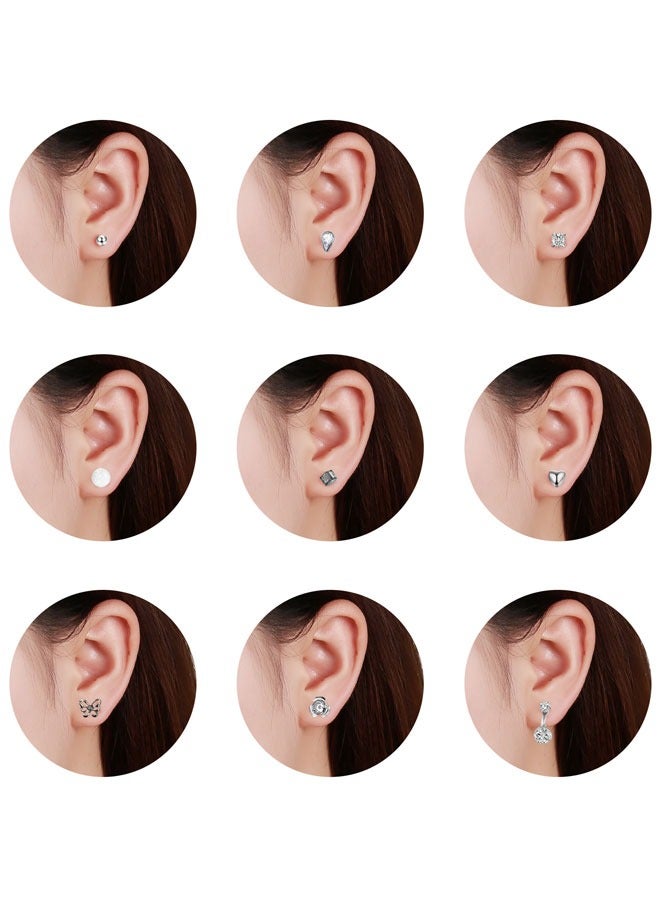 وهاواي 30 Pairs Assorted Multiple Tiny Stud Earrings Set for Women Stainless Steel Flower Moon Heart Geometric CZ Ball Faux Pearl Big Hoop Earrings Cartilage Helix Ear Piercing - Image 5