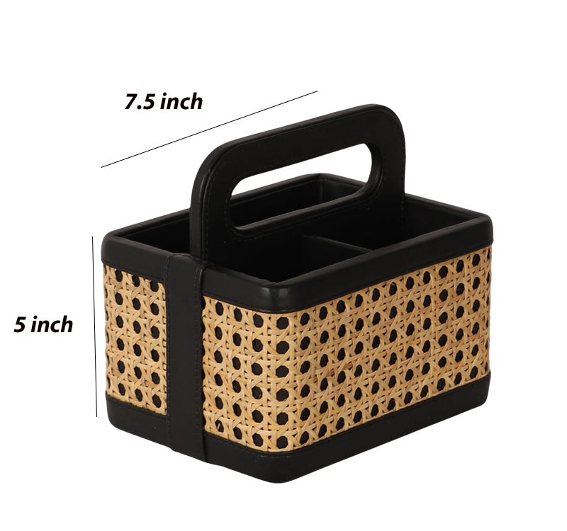 AKWAY Wicker Spoon Stand for Dining Table Chammach Stand | Wooden cutlery holder | Kitchen rack Café resto-bar tableware keeping spoons, forks, knives, tissue paper (7.5" W x 7.5" L x 5" H) (Black) - Image 4