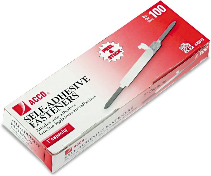 ACCO Self-Adhesive Fasteners, 1" Capacity, 100 Count - Durable and Easy to Use - Image 1