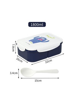 Monster Lunch box 3 cells with spoon 1800ML dark blue white  - Image 1