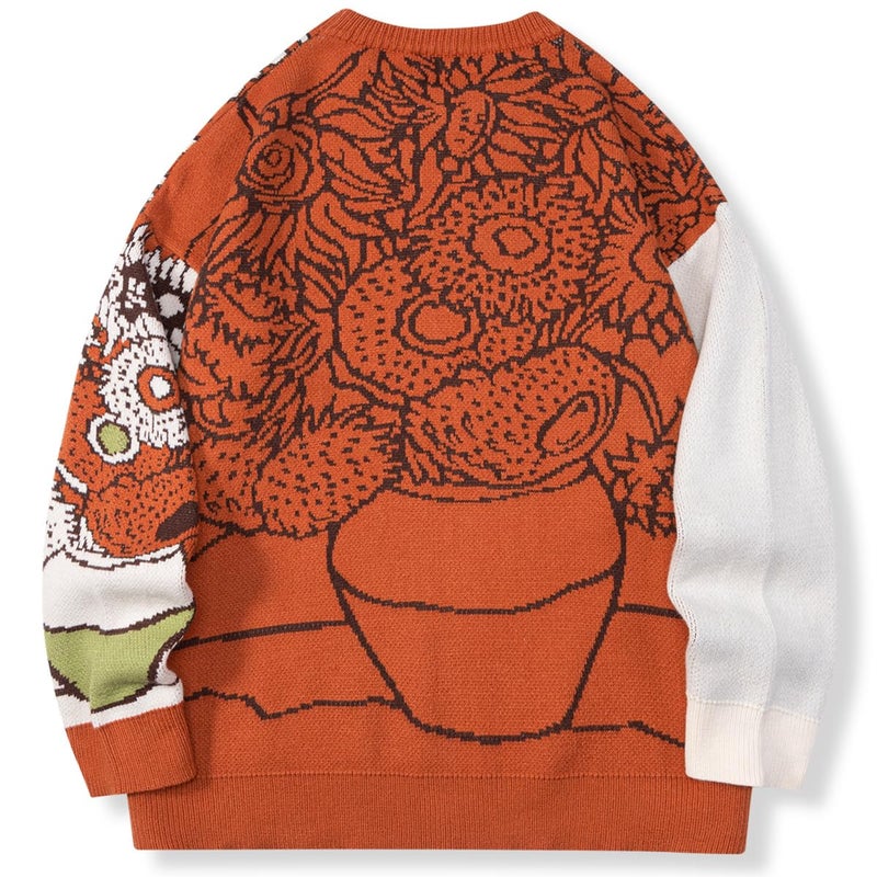 LILILEIDY Mens Crewneck Sweaters Graphic Comfortable Casual Knit Fall Winter Sweater Oversized Pullovers Orange,B1,L - Image 2