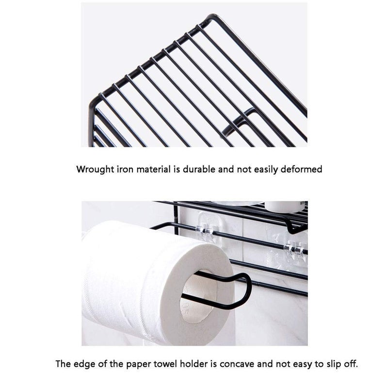 SEMITO Metal Black Coated Self Adhesive Wall Mounted Tissue/Toilet Paper Holder Storage with Shelf for Mobile etc. Pack of 1 - Image 5