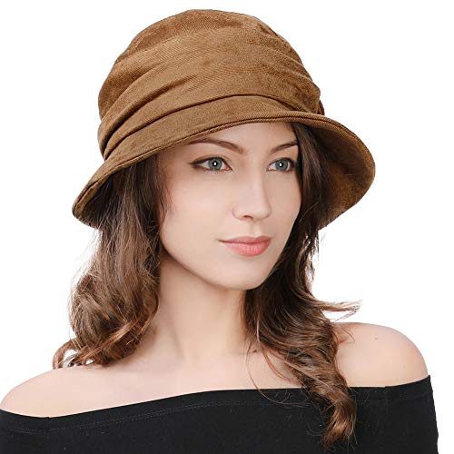 Comhats Womens 1920 Vintage Fedora Bowler Cloche Bucket Church Derby Party Hat Fall Winter Floppy Ladies Tan - Image 1