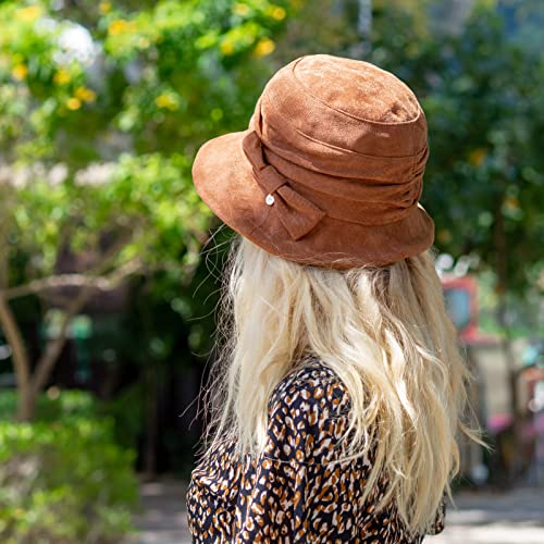 Comhats Womens 1920 Vintage Fedora Bowler Cloche Bucket Church Derby Party Hat Fall Winter Floppy Ladies Tan - Image 2