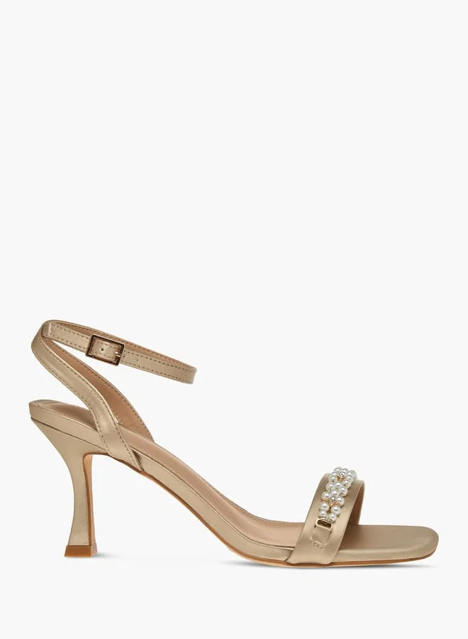 Flora Bella By Shoexpress Womens Pearl Embellished Slip-On Stiletto Sandals With Buckle Closure