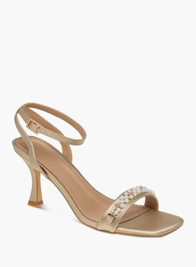 Flora Bella By Shoexpress Womens Pearl Embellished Slip-On Stiletto Sandals With Buckle Closure