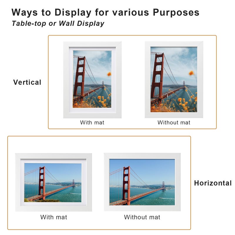 KINLINK 5x7 Picture Frames White  Photo Frames with Plexiglass for Picture 4x6 with Mat or 5x7 without Mat  Composite Wood Picture Frames for Table Top and Wall Mounting  Set of 6 - Image 3