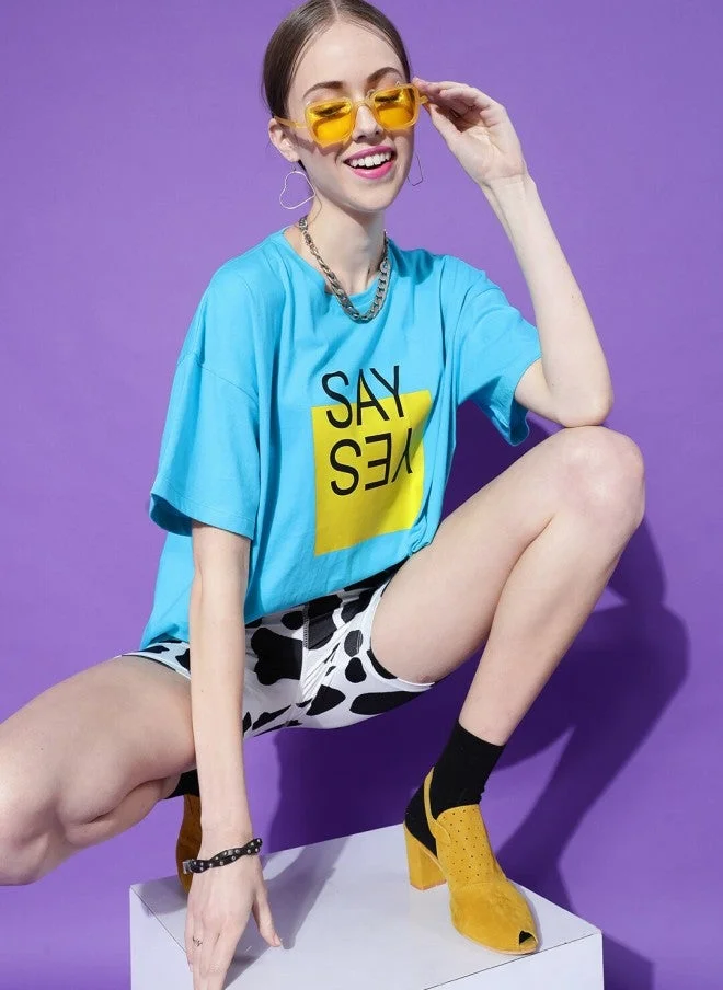 STREET 9  Turquoise Blue Oversized T-Shirt for Women  | Best Price UAE