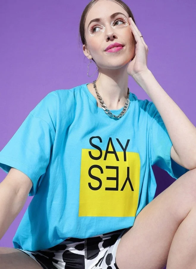 STREET 9  Turquoise Blue Oversized T-Shirt for Women  | Best Price UAE