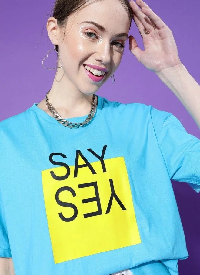 STREET 9  Turquoise Blue Oversized T-Shirt for Women  | Best Price UAE