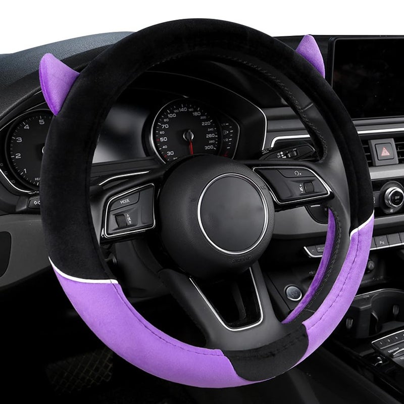 MissSoul Cute Devil Car Steering Wheel Cover NonSlip Plush Steering Wheel Covers Protector for Women Girls Car Interior Accessories Universal Fit 15 Inch Purple - Image 3