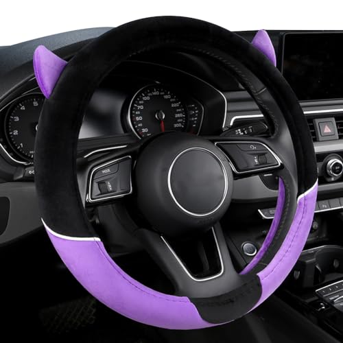 MissSoul Cute Devil Car Steering Wheel Cover NonSlip Plush Steering Wheel Covers Protector for Women Girls Car Interior Accessories Universal Fit 15 Inch Purple - Image 1