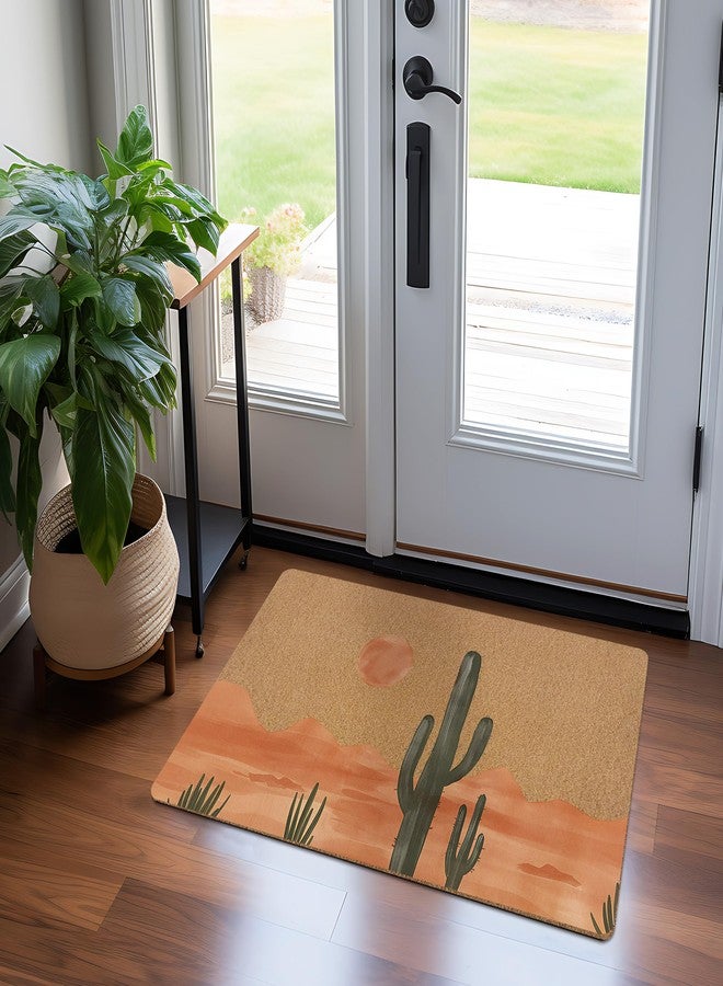 KFXHANGD Western Cactus Desert Sun Landscape Door Mat, Boho Southwestern Sand Front Door Mat Outside Entrance, Bohemian Desert Artificial Coir Doormat Rugs for Indoor Entryway Outdoor, 17x30 Inch - Image 2