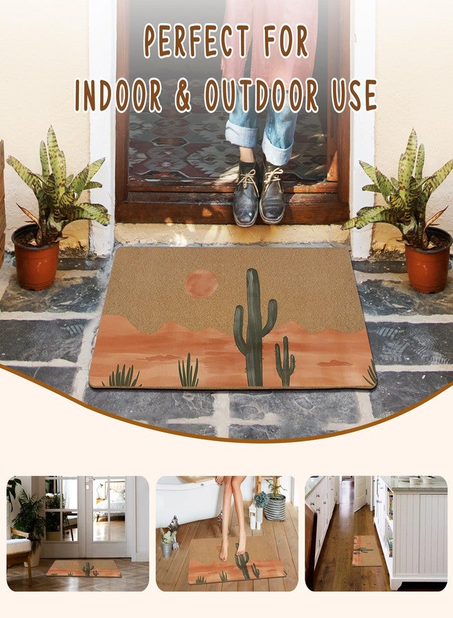 KFXHANGD Western Cactus Desert Sun Landscape Door Mat, Boho Southwestern Sand Front Door Mat Outside Entrance, Bohemian Desert Artificial Coir Doormat Rugs for Indoor Entryway Outdoor, 17x30 Inch - Image 5