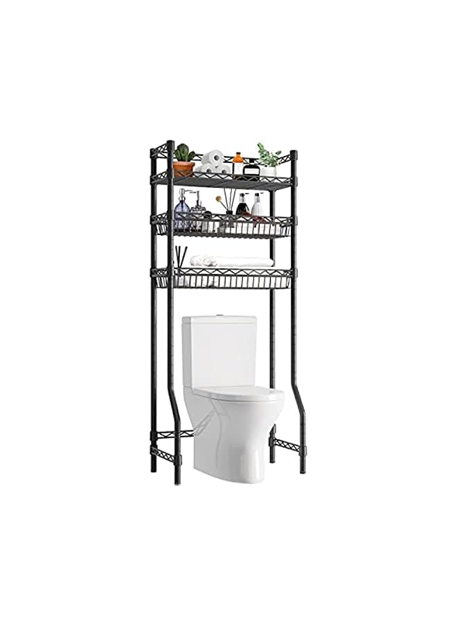 IAF The Toilet Storage,Uptyia 3-Tier Bathroom Rack for Space Saver,Heavy Duty Corner Stand Storage Organizer Accessories Sturdy Anti-Tilt Adjustable Bathroom Cabinet with 2 Baskets (Black, 163CM) - Image 3