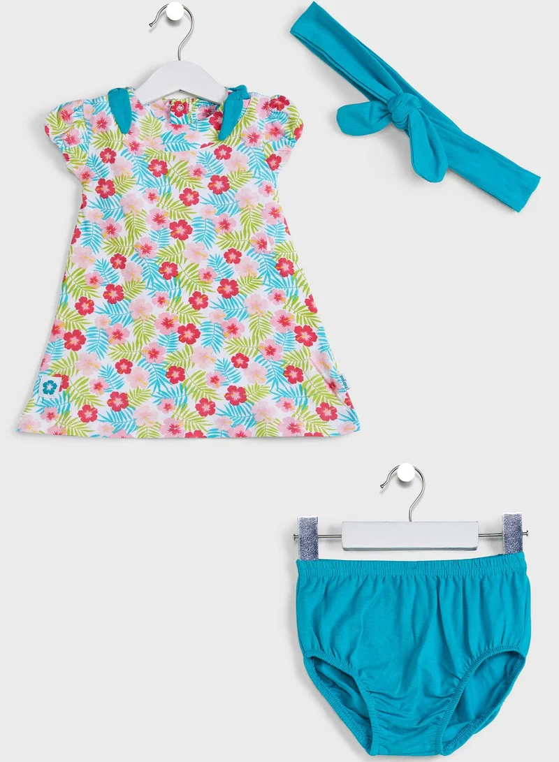 Babybol Infant Printed Dress And Headband & Knicker Set