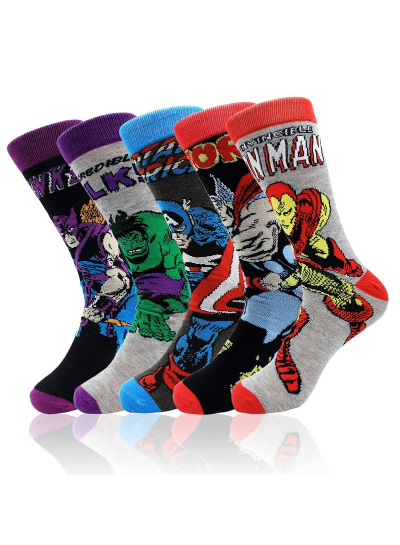 SYOSI 5 Pack Marvel Cartoon Funny Socks, Crazy Socks Novelty Colorful Avengers Superhero Crew Socks, Character Crew Socks for Men  - Image 1
