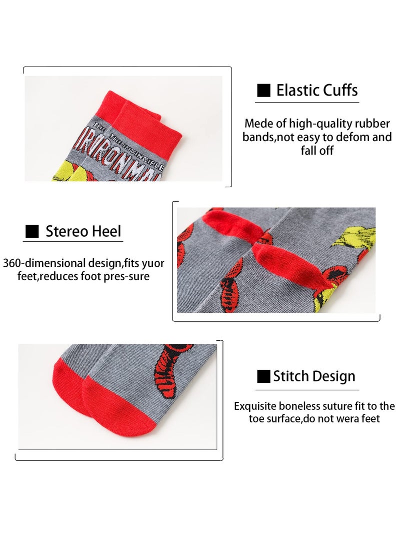 SYOSI 5 Pack Marvel Cartoon Funny Socks, Crazy Socks Novelty Colorful Avengers Superhero Crew Socks, Character Crew Socks for Men  - Image 4