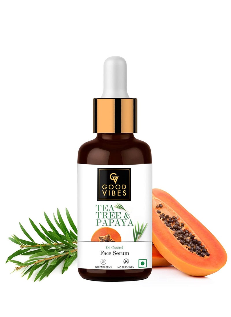 Good Vibes - Good Vibes Tea Tree & Papaya Oil Control Face Serum, 30 ml Light Weight Absorbs Quickly Clarifying Formula For Oily Skin Type, Helps Reduce Acne & Blemishes Naturally, No Parabens, No Animal Testing - Image 1