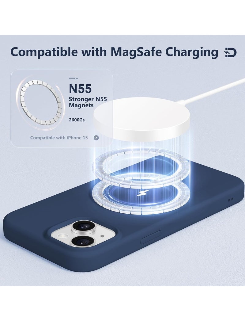 Raxoom 5 in 1 for iPhone 15 Case Magnetic, Compatible with Magsafe, with 2X[Screen Protectors + Camera Lens Proctetors], Slim Full Body Case, Skin-Like Silicone Phone Case 6.1",Dark Blue - Image 3