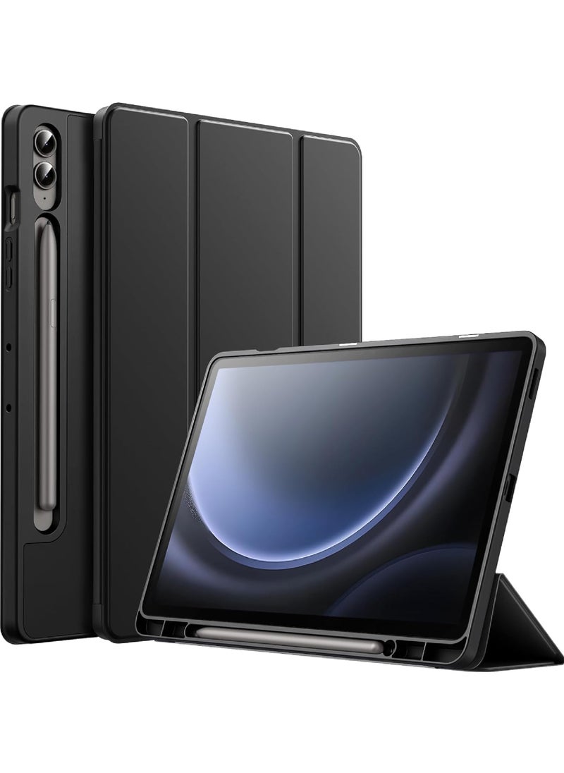 روك بو حافظة لجهاز Samsung Galaxy Tab S10 Plus 2024/ S9 Plus/ S9 FE Plus 5G مقاس 12.4 بوصة 2023 مع حامل قلم S، حافظة ثلاثية الطي من مادة TPU الناعمة مقاس 12.4 بوصة، تدعم شحن قلم S، الإيقاظ/النوم التلقائي  - Image 1