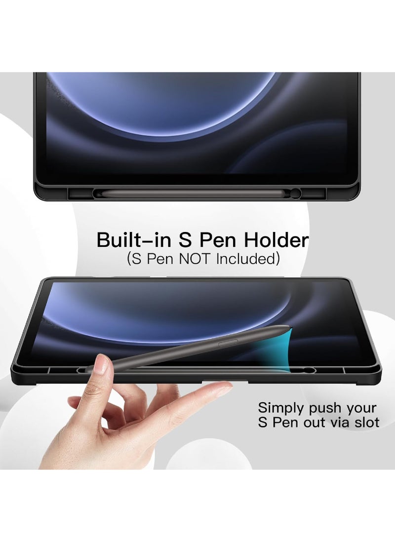 روك بو حافظة لجهاز Samsung Galaxy Tab S10 Plus 2024/ S9 Plus/ S9 FE Plus 5G مقاس 12.4 بوصة 2023 مع حامل قلم S، حافظة ثلاثية الطي من مادة TPU الناعمة مقاس 12.4 بوصة، تدعم شحن قلم S، الإيقاظ/النوم التلقائي  - Image 3