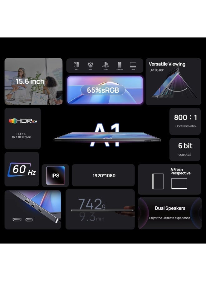 ترقية التكنولوجيا المبتكرة شاشة محمولة مقاس 15.6 بوصة بدقة FHD 1080P، بتقنية IPS، مزودة بمنفذ USB‑C ومنفذ HDMI صغير، شاشة خارجية ثانية للكمبيوتر المحمول بنظام Mac، والكمبيوتر الشخصي، ووحدة التحكم Switch، وجهاز Xbox، وPS4/5. - Image 2