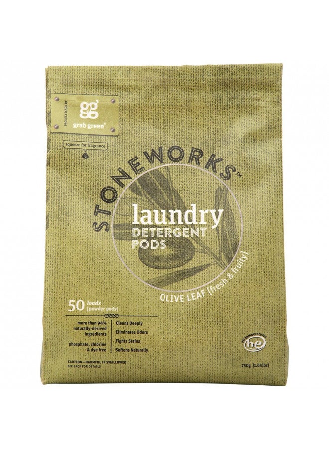 Grab Green Stoneworks Laundry Detergent Pods, Olive Leaf, 50 Count (Pack of 1) Loads-EPA Safer Choice Certified, Powered by Naturally-Derived Plant & Mineral-Based Powder Pods - Image 1