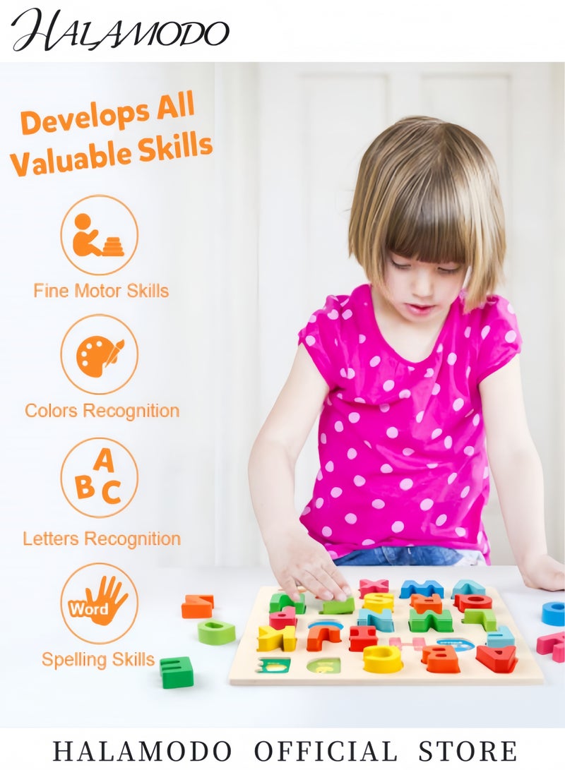 HALAMODO Wooden Alphabet Puzzle ABC Letters Sorting Board Blocks Montessori Matching Game Jigsaw Educational Early Learning Toy Gift for Preschool Year Old Kids - Image 5