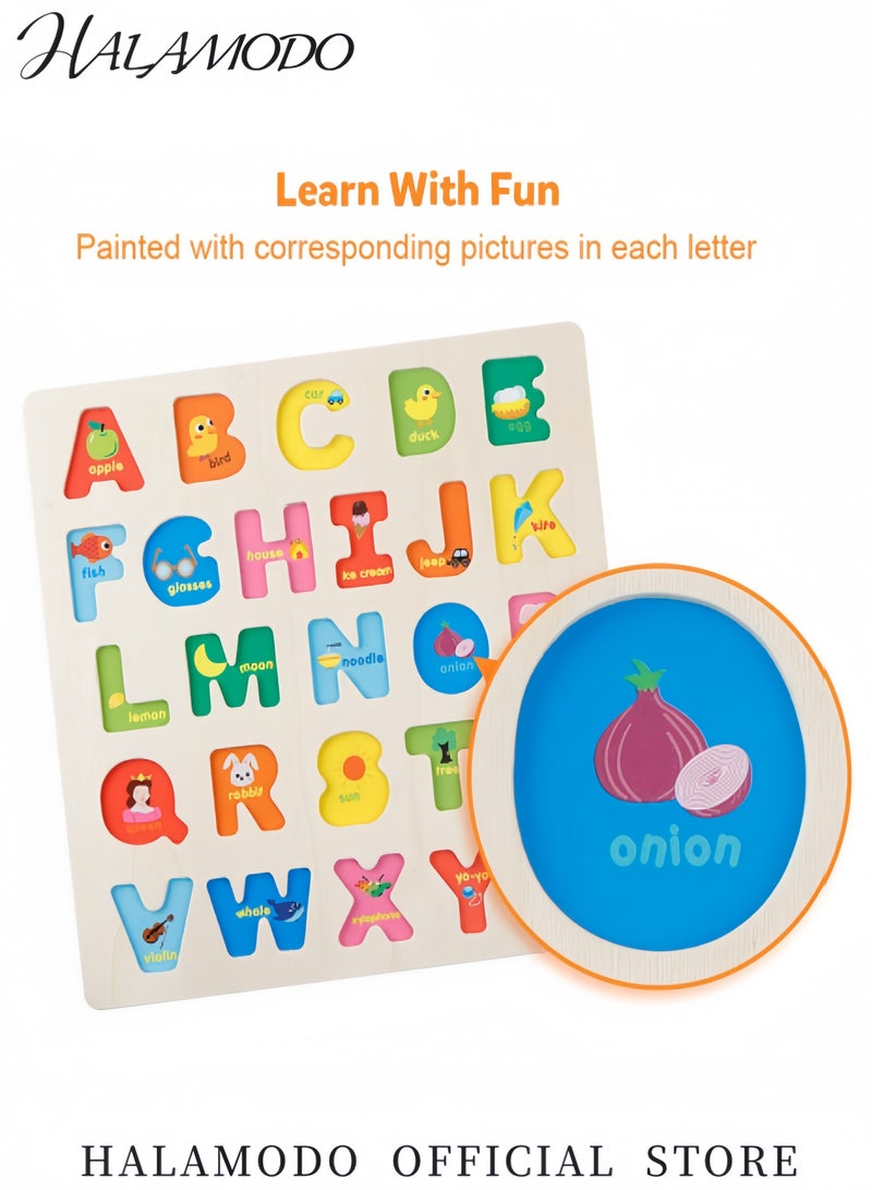 HALAMODO Wooden Alphabet Puzzle ABC Letters Sorting Board Blocks Montessori Matching Game Jigsaw Educational Early Learning Toy Gift for Preschool Year Old Kids - Image 4