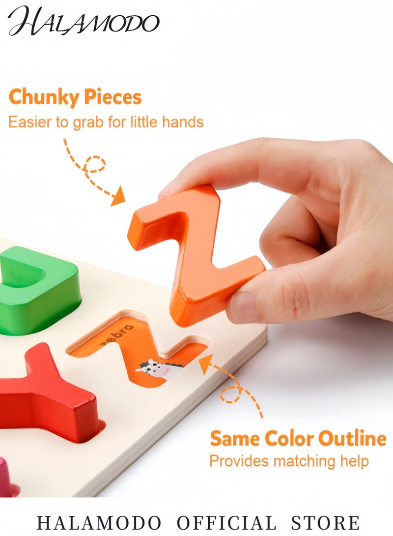 HALAMODO Wooden Alphabet Puzzle ABC Letters Sorting Board Blocks Montessori Matching Game Jigsaw Educational Early Learning Toy Gift for Preschool Year Old Kids - Image 2