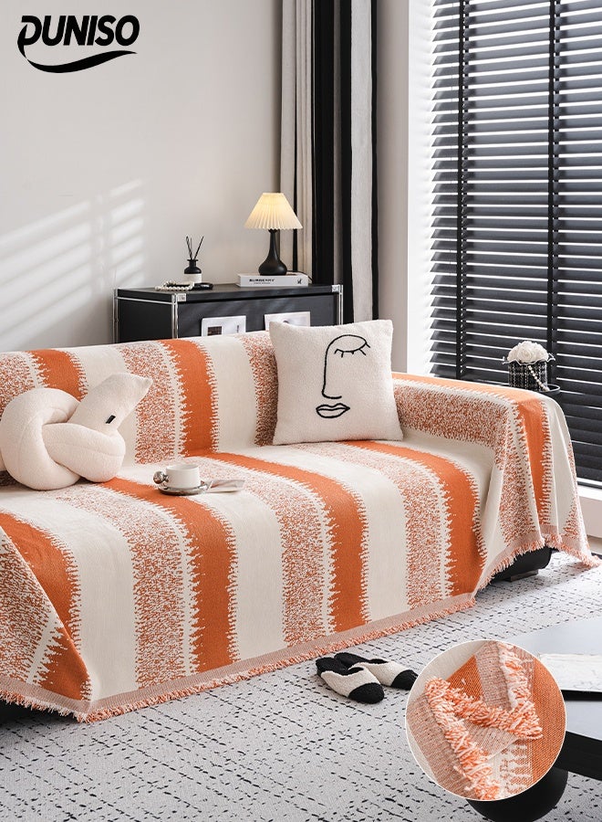 DUNISO Sofa Towel，2 Seater Sofa Cover，Double Side Couch Covers，Simple Style Wrap-Up Sofa Cover， All-Season Sofa Blanket，Soft Warm Scratch Resistant and Wear-resistant Chenille Material，Washable and Detachable，180 * 230cm，Orange - Image 1