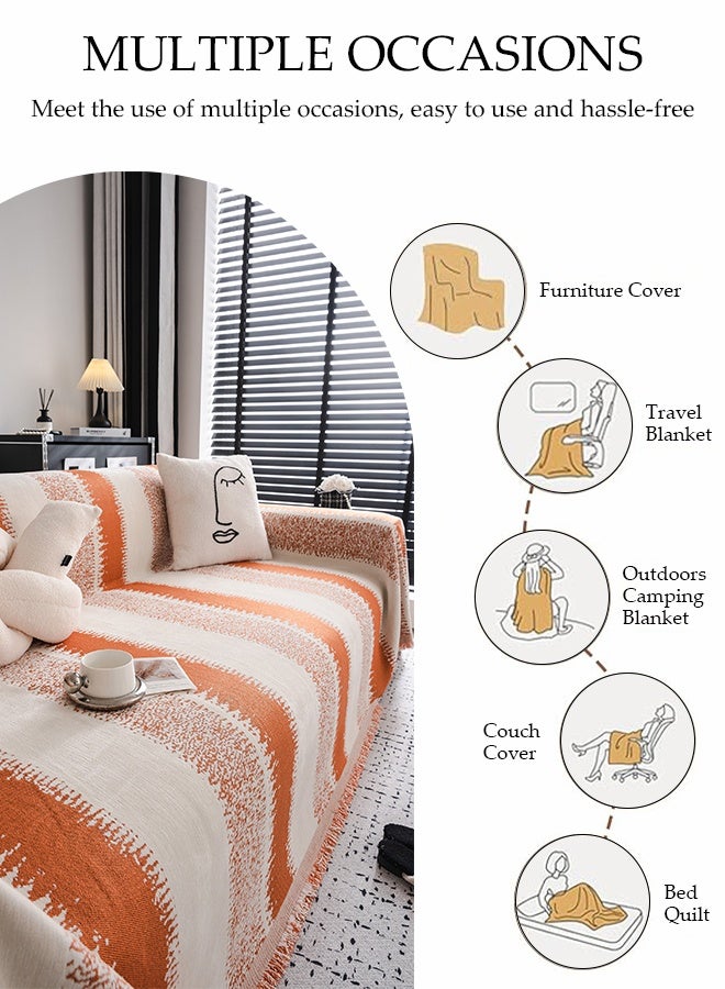 DUNISO Sofa Towel，2 Seater Sofa Cover，Double Side Couch Covers，Simple Style Wrap-Up Sofa Cover， All-Season Sofa Blanket，Soft Warm Scratch Resistant and Wear-resistant Chenille Material，Washable and Detachable，180 * 230cm，Orange - Image 5