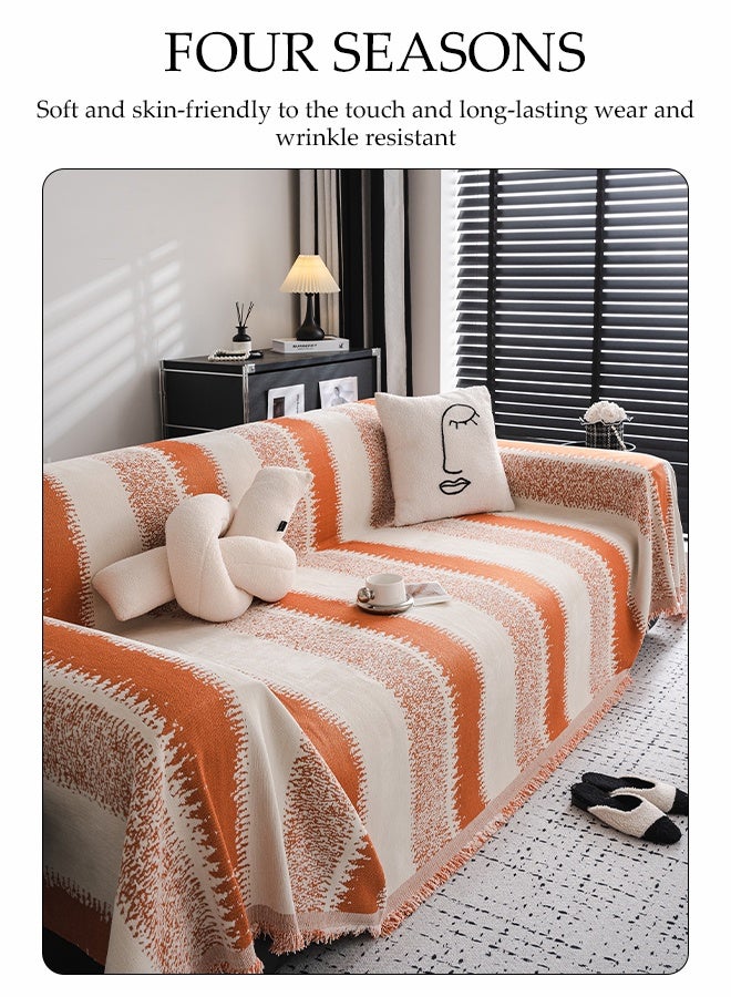 DUNISO Sofa Towel，2 Seater Sofa Cover，Double Side Couch Covers，Simple Style Wrap-Up Sofa Cover， All-Season Sofa Blanket，Soft Warm Scratch Resistant and Wear-resistant Chenille Material，Washable and Detachable，180 * 230cm，Orange - Image 3