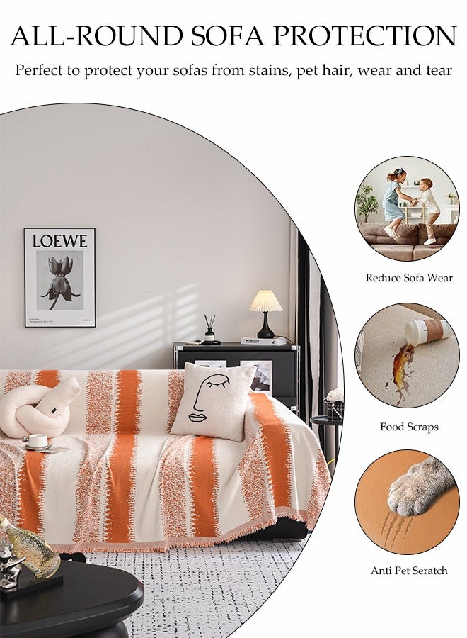DUNISO Sofa Towel，2 Seater Sofa Cover，Double Side Couch Covers，Simple Style Wrap-Up Sofa Cover， All-Season Sofa Blanket，Soft Warm Scratch Resistant and Wear-resistant Chenille Material，Washable and Detachable，180 * 230cm，Orange - Image 4