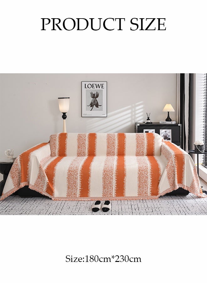 DUNISO Sofa Towel，2 Seater Sofa Cover，Double Side Couch Covers，Simple Style Wrap-Up Sofa Cover， All-Season Sofa Blanket，Soft Warm Scratch Resistant and Wear-resistant Chenille Material，Washable and Detachable，180 * 230cm，Orange - Image 2
