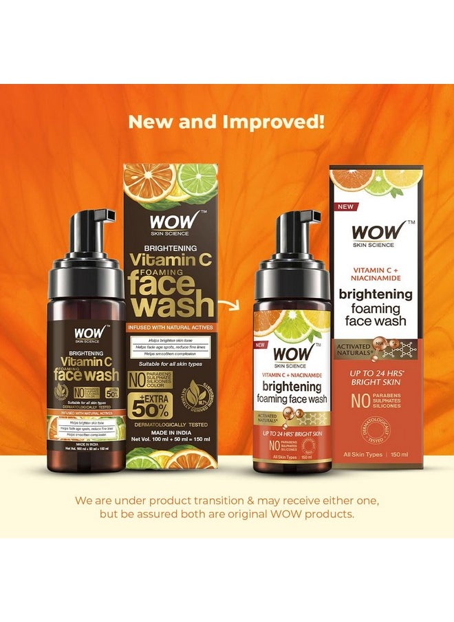 WOW Skin Science - Brightening Vitamin C Foaming Face Wash With Lemon & Orange Essential Oils For Skin Brightening No Parabens Sulphate Silicones & Color 150 Ml - Image 1