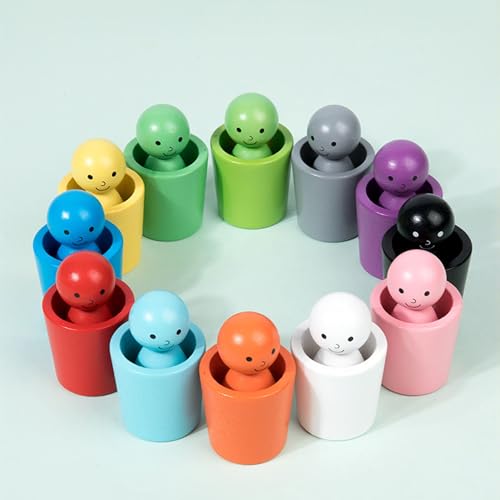 RITHVI STORE Color Sorting Cups Toy for Toddlers | 12 Wooden Matching Dolls with Cups | Montessori Stacking & Color Recognition Game | Educational Preschool Learning Toy for Kids 3+ Years - Image 2