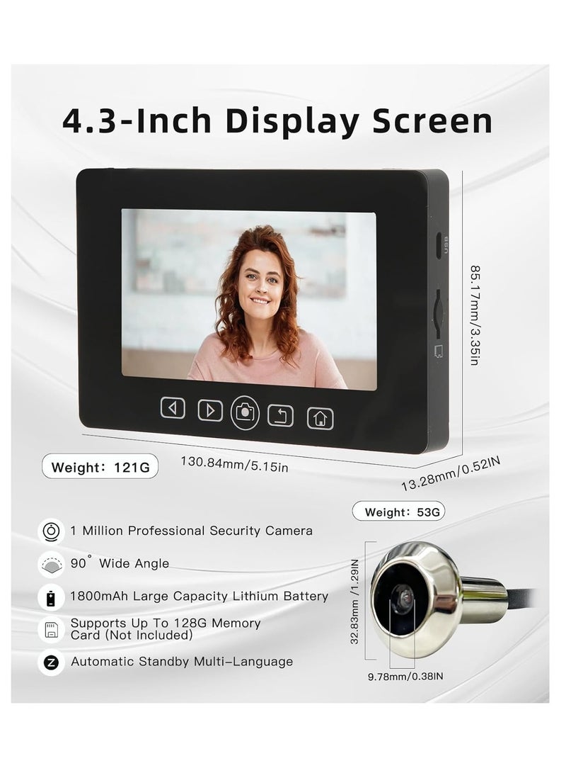 Digital Peephole Door Viewer - 4.3 Inch Screen, 90° Wide Angle, Home Security Peephole Camera, High-Strength Housing Door Viewer, Easy Installation for Apartment and Front Door - Image 3