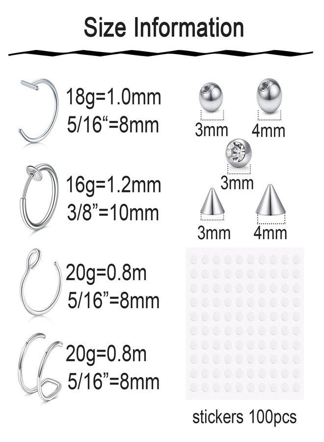 Longita Fake Nose Ring Fake Lip Piercing non Piercing Lip Ring Hoop Stick on Snake Bites Faux Eyebrow Piercings Clip on Earring Cuffs Small Earring Hoop no Pierced - Image 2