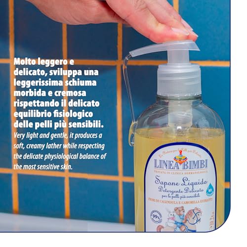 Helan Linea Bimbi Bio - Gentle Baby Soap for Face, Body & Hands with Dispenser, Body Wash for Babies, Plant-Based Cleanser with Calendula & Chamomile Extracts for Sensitive Skin Made in Italy 300fl oz - Image 4