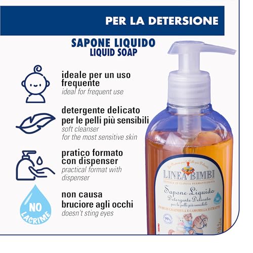 Helan Linea Bimbi Bio - Gentle Baby Soap for Face, Body & Hands with Dispenser, Body Wash for Babies, Plant-Based Cleanser with Calendula & Chamomile Extracts for Sensitive Skin Made in Italy 300fl oz - Image 2