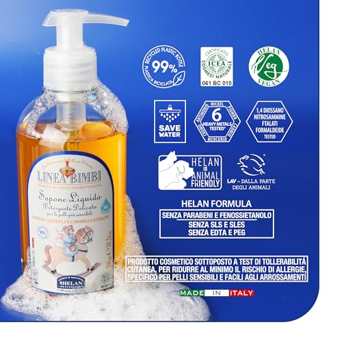 Helan Linea Bimbi Bio - Gentle Baby Soap for Face, Body & Hands with Dispenser, Body Wash for Babies, Plant-Based Cleanser with Calendula & Chamomile Extracts for Sensitive Skin Made in Italy 300fl oz - Image 5