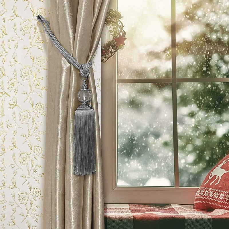 KOLAKO Curtain Tiebacks Rope Tassel TieBacks Curtain Holdbacks Silver for Drapes Decorative Drapery Crystal Holdback Tie Backs Handmade Curtain Holder 2 Pack - Image 4