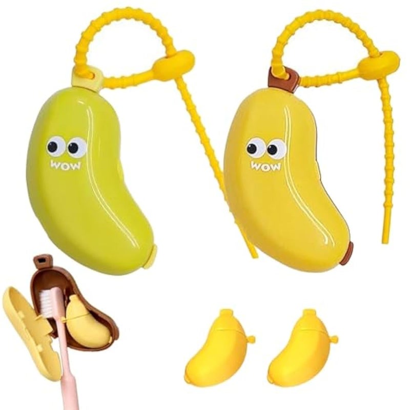 KASTWAVE Toothbrush Head Covers, 2 Pack Cute Fun Banana Pattern, Portable Reusable Toothbrush Head Cap, Suitable For Electric, Manual Toothbrushes, For Camping, Home, School, Travel, Travel Essentials - Image 1